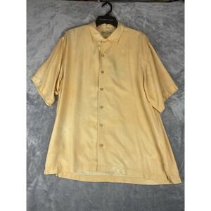 Tommy Bahama Shirt‎ Mens Large Yellow White Line Silk Button Up Beachy